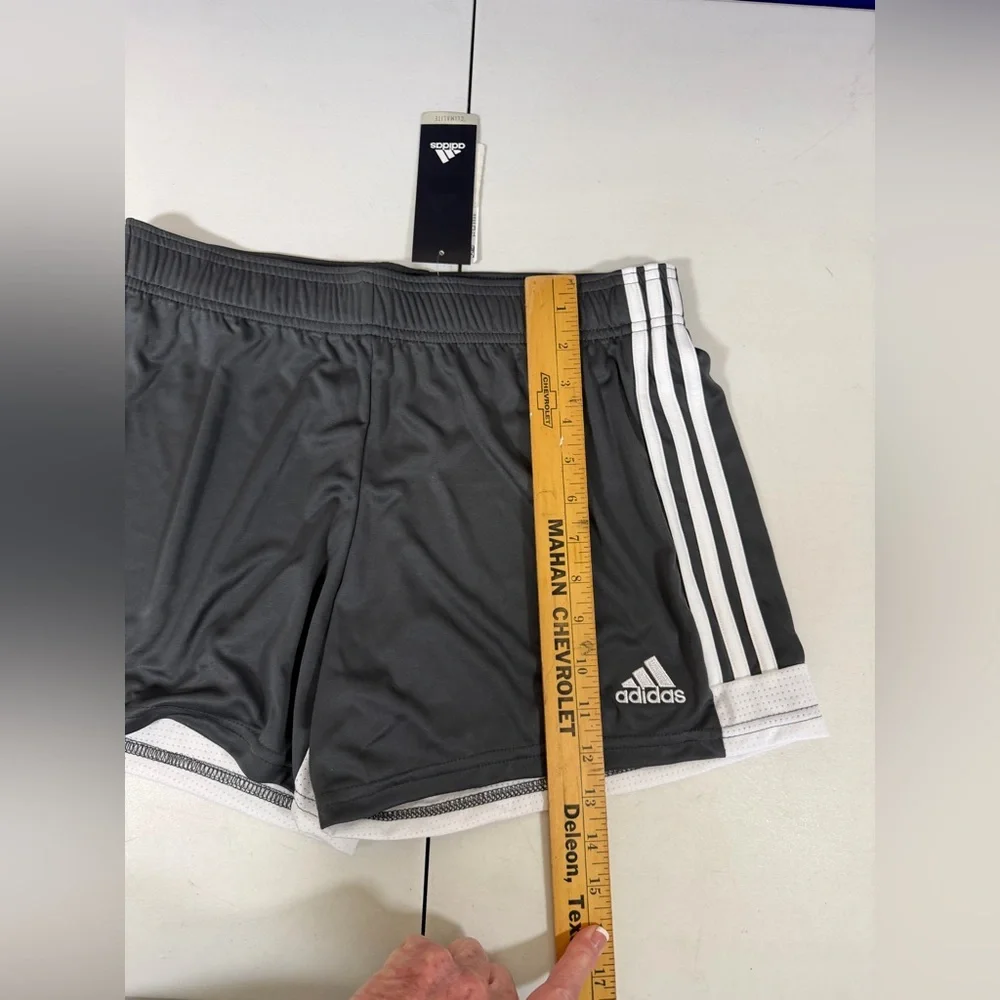 NWT Adidas Women’s Climalite Soccer Shorts, Grayw/white stripes MED Tastigo 19 - Picture 7 of 12